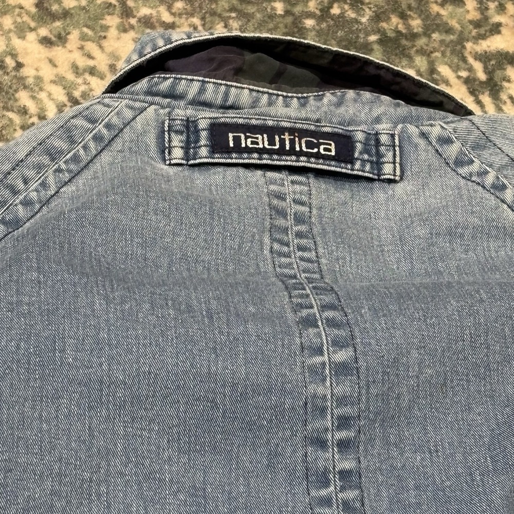 VTG Nautica Denim Barn Chore Jacket Mens large Plaid Lined Cotton Zip Up Coat - Picture 11 of 11